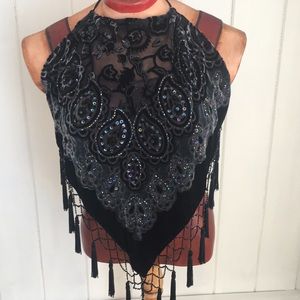 Velvet Silk Burnout Backless Halter Top